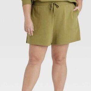 Ava & Viv Olive Green Knit Active Shorts with Drawstring Waist